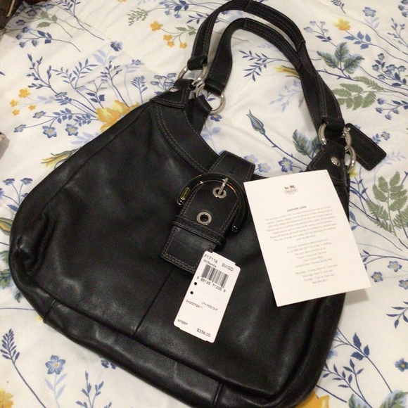 Coach Purse Black Leather Soho Madison Lynn Hobo Shoulder Bag Boho - Picture 1 of 8